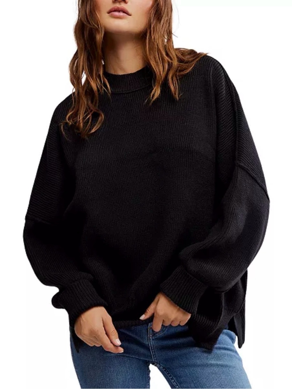 Free People Women's Easy Street Tunic Sweater, Black, size XL